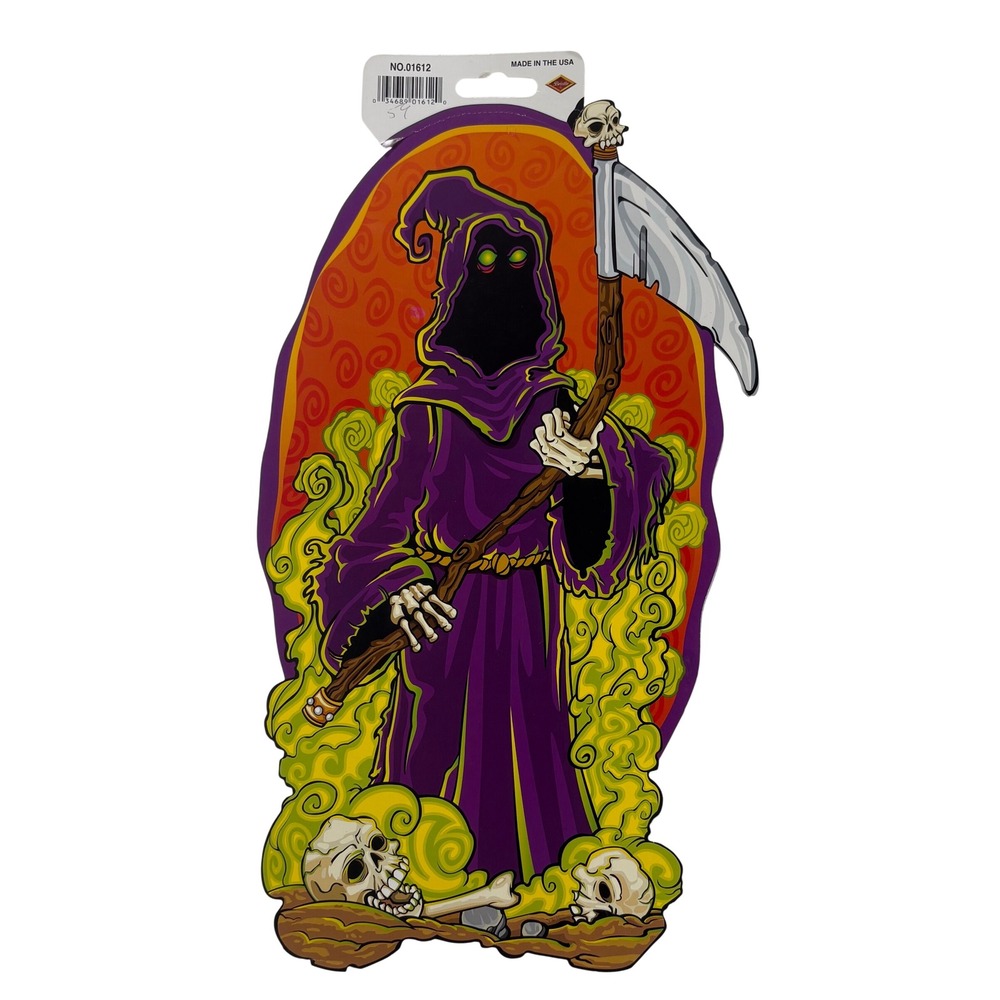 Vintage Beistle Grim Reaper Halloween Cutout Decoration Purple Scythe 01612 USA